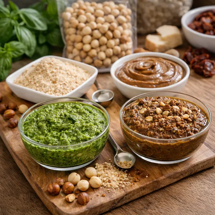 Hazelnut ingredients for pesto variants illustration